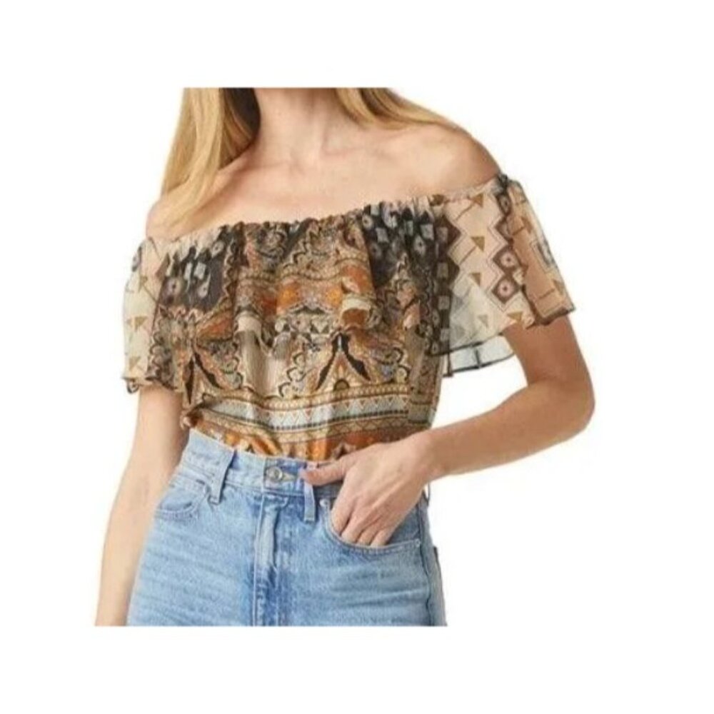 NWT MISA Los Angeles shirt size small with navy, light blue, bronze, & gold
